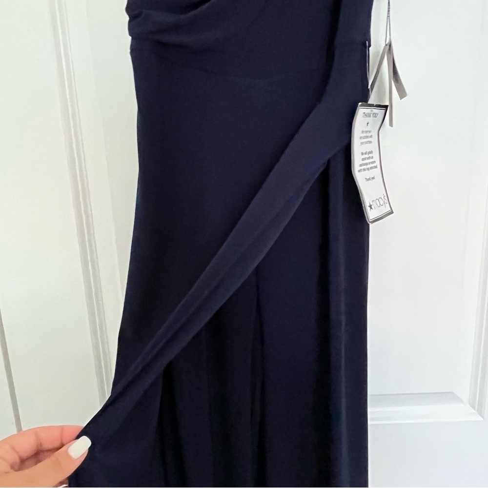 NEW Adriana Papell Beaded One Shoulder Matte Jersey Navy Jumpsuit Size 4 - Picture 10 of 16